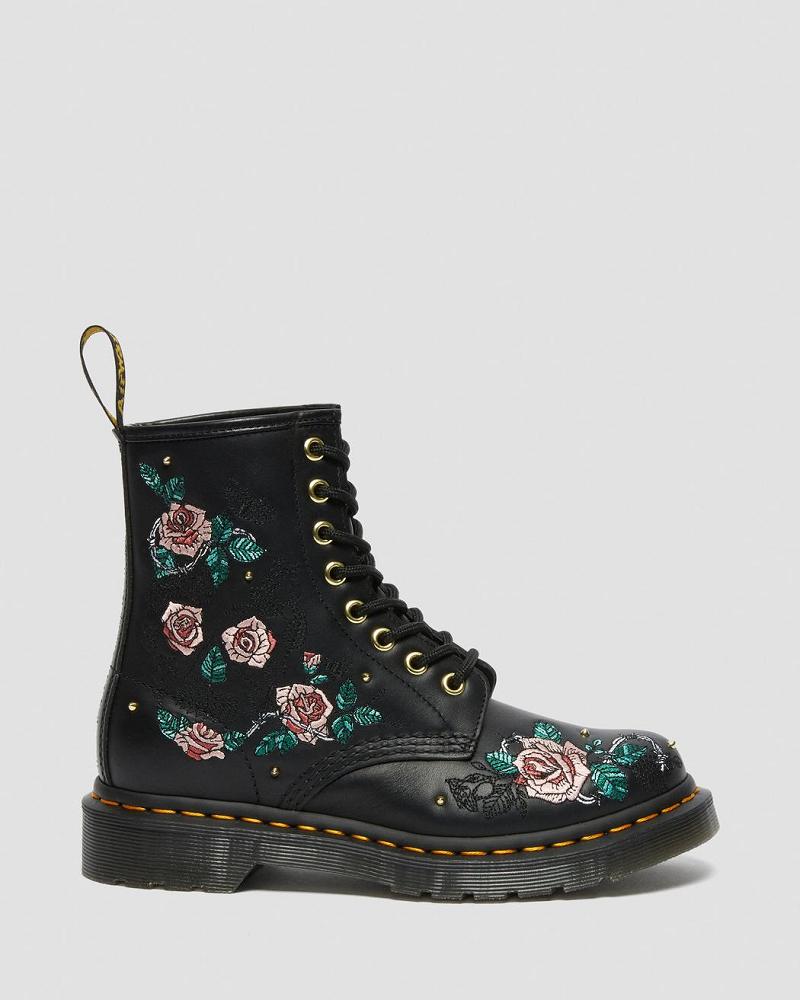 Dr Martens 1460 Vonda Floral Leren Veterlaarzen Dames Zwart | NL 564XYU